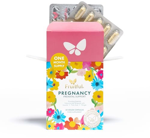 Fruitful Pregnancy Prenatal Support – Prenatal Vitamins for Women with Folic Acid & Vitamin D – Pregnancy Supplement to Support Maternal Tissue Growth with Ginger to Relieve Nausea – 60 Vegan Capsules