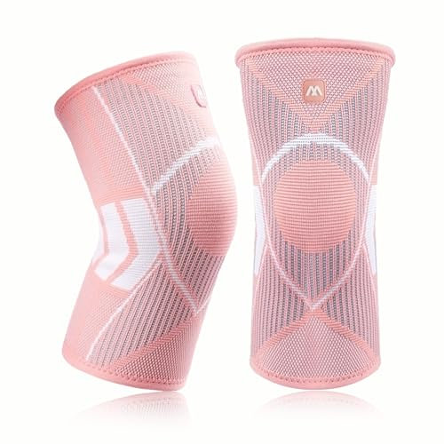 BNPHSIN 2 Pack Knee Support Brace for Women, Knee Compression Sleeves for Knee Pain, Knee Support for Arthritis Running, Work Out, Gym, Hiking, Sports, Ligament Injury, Meniscus Tear(Pink, M)