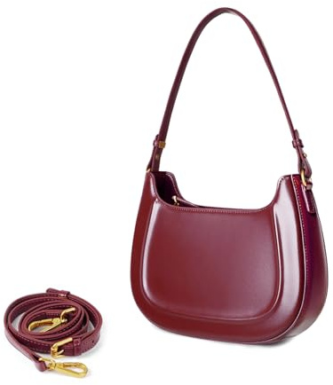 MoreFarther Umhängetasche aus echtem Leder für Damen, verstellbar, leicht, für den täglichen Gebrauch, Pendler, Reisen, Weinrot, Medium