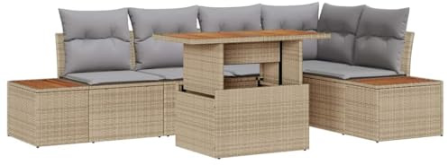 vidaXL 6-delat Trädgårdsoff-set med Kuddar Beige Poly Rotting