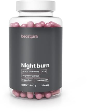 BeastPink Night Burn - CLA, konjugierte Linolsäure, L-Tryptophan, Acetyl-L-Carnitin, koffeinfreier Fatburner für Frauen, für Abends geeignet, unterstützt Gewichtsabnahme im Schlaf, 120 Kapseln
