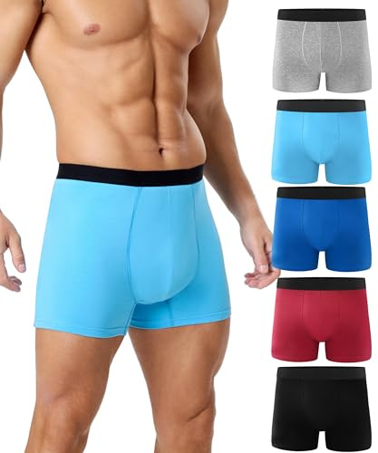 FORVEVO Incontinence Pants for Men 150ML Absorbent 5 Pack, Washable Mens Long Leg Boxers Shorts Cotton with Protective Pads, Leakproof Underwear Trunks, Reusable Odor Control(Multicolor01, 2XL)