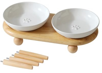 Havniva Katzennäpfe, erhöht, aus Keramik, 14,2 cm, schnurrhaarfreundlich, mit Ständer, Futter- und Wassernapf-Set, 2 Höhen, rutschfest, für Kätzchen