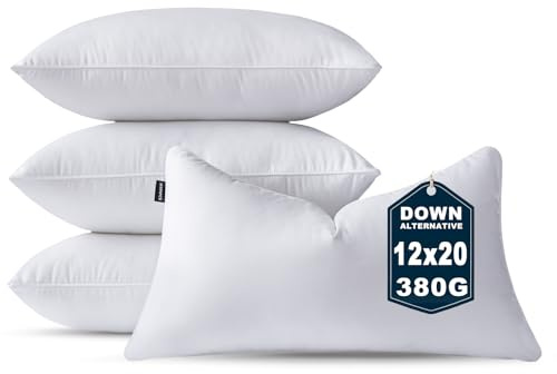 OTPIPCS 30 x 50 CM Cushion Insert Set of 4 Down Alternative 12 x 20 Inch Throw Pillow Inserts Small Lumbar Decorative Cushion White Rectangle Pillows Stuffing for Living Room Couch Bed Sofa Cushions