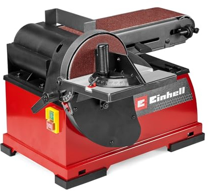 Ponceuse stationnaire à bande et à disque Einhell TE-US 400 (400 W, plateau de ponçage Ø 150 mm, bande abrasive 100 x 914 mm, vitesse max. de la bande 348 m/min, accessoires inclus)