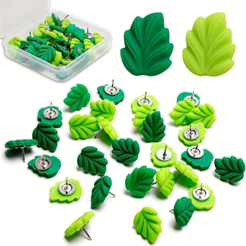 Dekorative Pinnnadeln mit grünem Blatt, flache Reißzwecken, dekorative Pinnwandnadeln für Kork, Pinnwand, Fotos, Wandkarten, Büro- und Schulbedarf, 20 Stück, 20 Stück