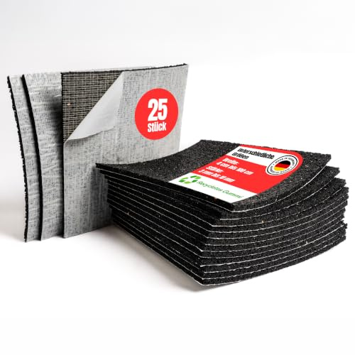 GMP Bautenschutzmatte 25 Stück selbstklebend 4 mm x 9 cm x 9 cm | Terassenpads zugeschnitten | Gummigranulatmatte für Oberflächenschutz | Unterkonstruktion WPC, Fliesen, Dielen | Verschiedene Größen