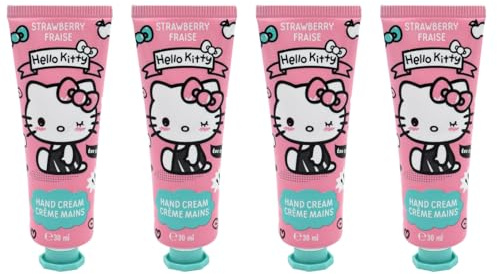 TAKE CARE | Crèmes mains fraise Hello Kitty | Nourrit & protège la peau au quotidien | Hydrate & renforce la barrière cutanée | +90% d'ingrédients naturels | Vegan | Lot de 4x 30ml