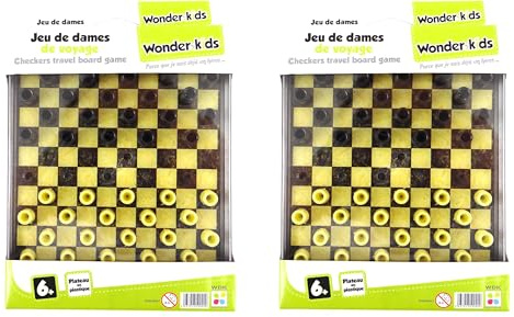 WDK Partner - A1300362 - Jeu de Société - Jeu Voyage Dame Plateau Plast, Brun, Crème (Lot de 2)