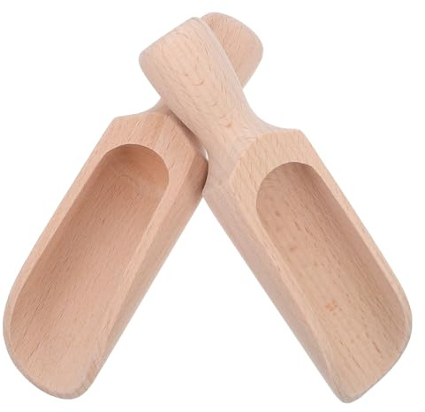 Uonlytech Cucharas de Madera Natural para Café y Especias Pala Grande de Haya Rústica Juego de 2 Piezas para Harina de Baño y Granos Utensilios de Cocina Precisos y Resistentes