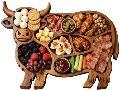 Highland Cute Cow Wooden Charcuterie Board, Wooden Cow Food Platter, Appetizer Board, for Snack Fruit Meat Cheese Home Party Banquet Family Gathering Dining Table Holiday Kitchen