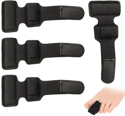 YEDOUALE Corrector Dedos pies 4 Unidades férula Ajustable Dedo Martillo con Soporte Interno metálico Corrector Dedos pie Negro para fracturas esguinces y Alivio del Dolor en Uso Diario