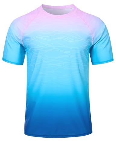 Fanient Men's Rash Guards UPF 50+ Short Sleeve Swim Top Mens Quick Dry Breathable Rash Vest for Watersport Surfing Running