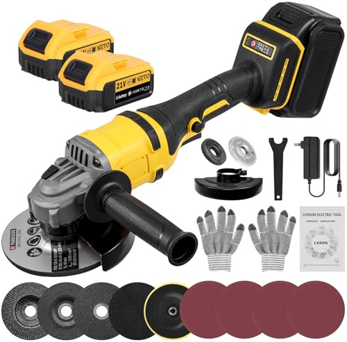 Dibaful 1500W Meuleuse d'angle Sans Fil 21V avec 2X 5000mAh Batterie 30000rpm Moteur Brushless Disqueuse Sans Fil 125 mm Disques de Coupe Polisseuse à 3 Vitesses Pour Découper Polir et Poncer