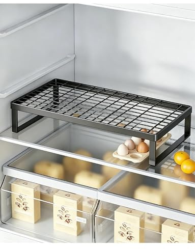 Stapelbar kylskåpshylla, justerbar skafferi hyllavdelare, trådförvaringsställ för kylskåp, hem, frys, kök, platsbesparande lösning