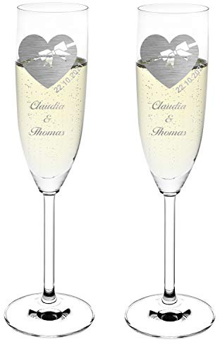 polar-effekt Leonardo Lot de 2 flûtes à champagne personnalisées avec gravure personnalisée Motif cœur avec nœud