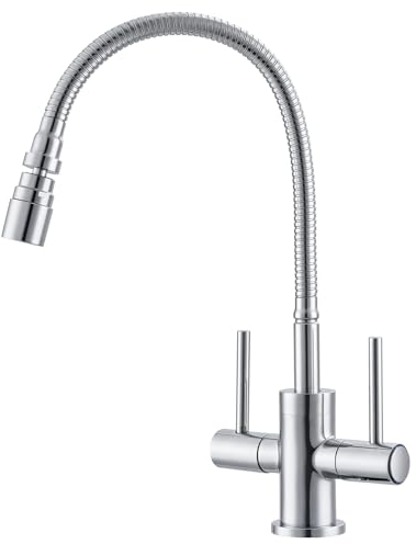 Hapilife Kitchen Tap with Flexible Spout Dual Lever Flexible Kitchen Mixer Taps 1 Hole Modern Monobloc Pull Down Sink Taps Mixer with Pull Out Hose Chrome Faucet