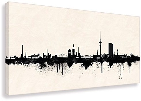 Kunstbruder Moderne Hamburger Skyline - Schwarz/Weiß 40x80cm - by Stadt Hamburg Kunstdruck 2cm (div. Varianten/Größen)- Leinwandbild Wandbild Leinwanddruck/fertig zum aufhängen