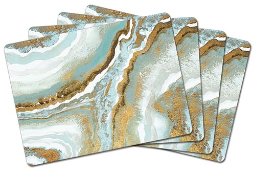 Cala Home Teal Agate Premium Decorative Hardboard Tabletop Placemats 4-Pack Manufactured in The USA Heat Tolerant and Easily Wipes Clean