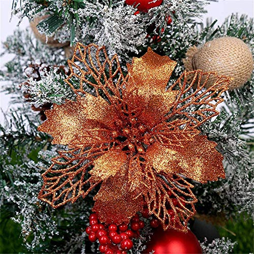 GLITZFAS Weihnachtsbaumschmuck, 12Stk 16cm Weihnachtsstern Glitzer Weihnachten künstliche Blume für Weihnachten Weihnachtsbaum Kranz Garland Ornament Party Dekoration (Bronze)