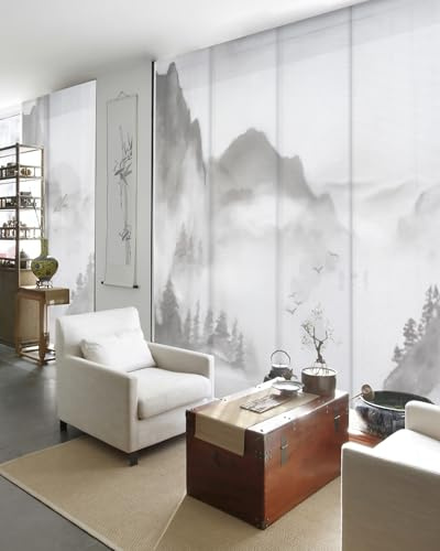 GoDear Design Airflow Sheer Adjustable Sliding Vertical Blinds, Cordless Trendy Door Blinds, Room Dividers, 45.8- 86 W x 96 H, Extendable Track, Iridescent Panel Curtains, Art Prints, Shangri-La