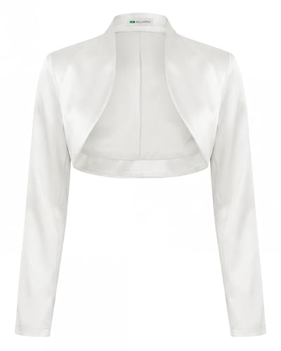 Bolerose Satin Bolero Jacke Damen Langarm Stehkragen | Komplett gefüttert, Offene Front, Ärmel bis zum Handgelenk, Glänzend, Zum Überziehen, Größen XS-5XL