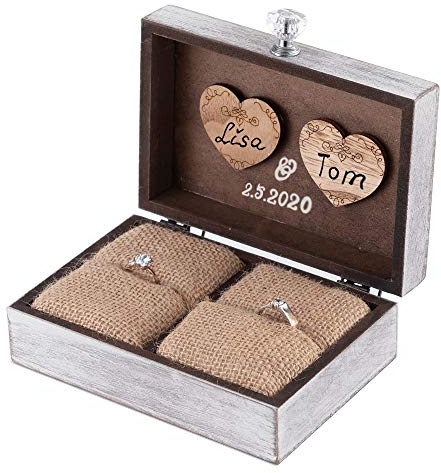 Y&K Homish Wedding Ring Box Unique and Engagement Ring Holder Boxes for Marriage Mr and MRS Decorative Box (Antique White)