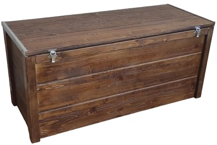 TOTAL WOOD 2012 Cassapanca in Legno per Esterno Resistente alle Intemperie 100x40x45 cm Color Noce Scuro con catramina Interna Anche su Misura