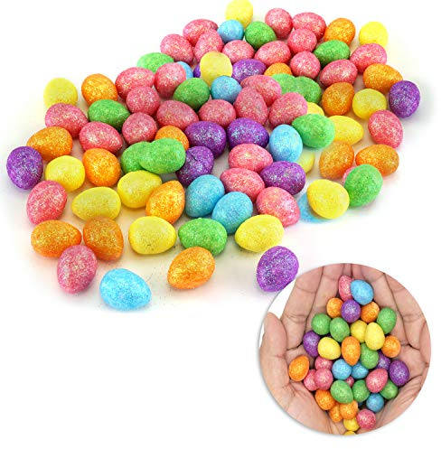 HOVUK 100PCs Mini Glitter Easter Eggs 2CM/0.8 - Easter Foam Eggs for Easter Bonnet, Colorful Eggs Ornaments for Easter Craft Home Decor and Spring Party Favors