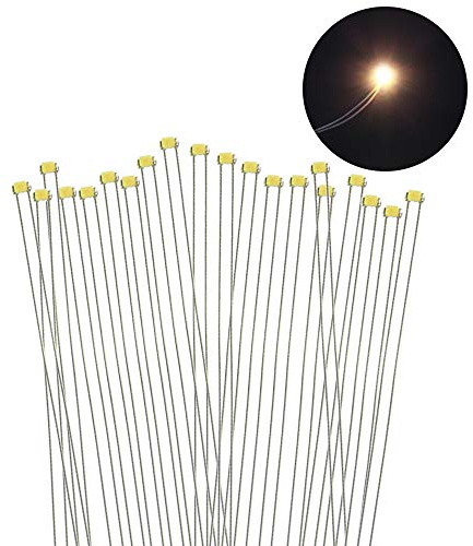 Evemodel 20Stk. SMD LED 0402 Vorgelötete Mikrolitzenleiter Modellbau Dekor Minigarten Puppemhaus Diycraft (warm weiß)