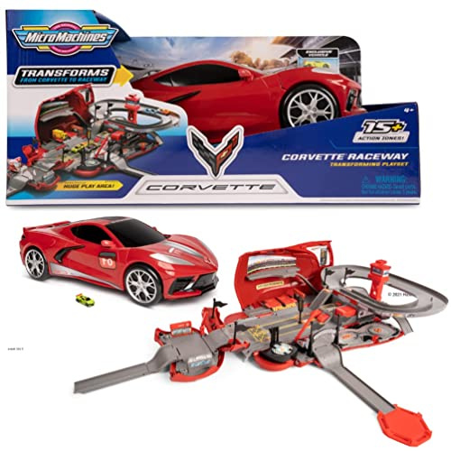 Micro Machines Corvette Raceway Spielset – Verwandelt sich in Autorennbahn – Enthält 1x Spielset & 1x Exklusiver Spielrennwagen – Micromachines Spielzeugautos ab 4 Jahre