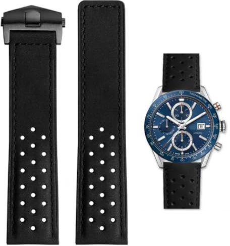 HEYOZURY Uhrenarmband für Tag Heuer 22mm,Leder Butterfly-Schnalle Perforiertes Rennarmband Aquaracer Serie Monaco Serie Ersatz Armband Original Armband for Tag Heuer