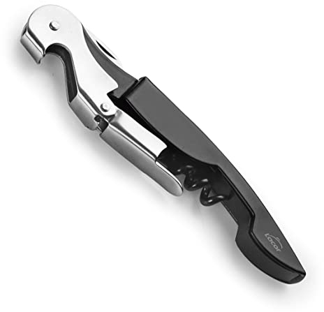LACOR, 63044, Sacacorchos Camarero Luxe, Acero Inoxidable, Sacacorchos, Abridor de Botellas y Cuchilla corta Cápsulas, Abridor de Vino y Cerveza, 3 en 1, Negro