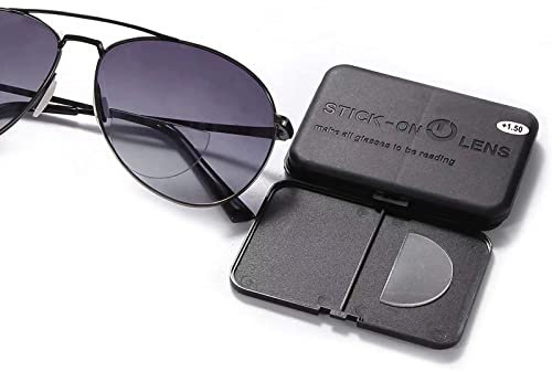 OuShiun 2 Pair Stick on Bifocal Lenses Adhesive Stick Reading Lenses Reusable for Safety Glasses and Sunglasses (+1.25 diopter)