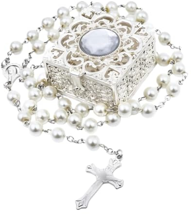 FLAFARY Rosary Beads, Rosary Beads Catholic for Men and Women, Pack in Holy Cup Metal Gift Box, First Communion Rosary for Girls and Boys, Rosary Necklace as Gifts for Mother, Grandmother, Elders