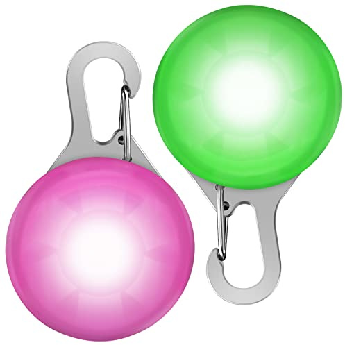 Faburo 2 x Hundehalsband-Lichter mit 2 zusätzlichen Batterien, Clip-on-Erkennungsmarke, leuchtende Hundehalsbänder für die Dunkelheit, 3 Blinkmodi für nächtliche Spaziergänge, Laufen und Camping