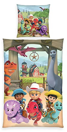 Herding Bettwäsche-Set Dino Ranch, Kopfkissenbezug 70 x 90 cm, Bettbezug 140 x 200 cm, Mit leichtläufigem Reißverschluss, Baumwolle