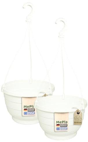 MePla - 2 Stück Ampel KOMET - wetterfestes Pflanzgefäß - UV-beständiger Blumenampel - Pflanztopf - ø20 cm - Weiss