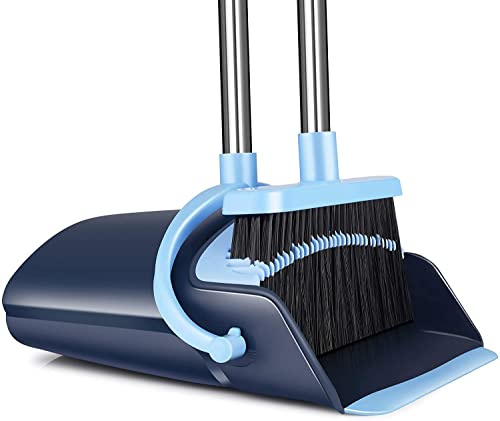 OLLSDIRE Broom and Dustpan Set for Home 2026 Indoor Outdoor Broom with Dustpan Combo Set Upright Dust Pans with Long Handle Angle Broom for Kids Garden Pet Hair Lobby Wood Floor Kitchen