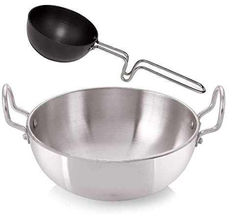 Satre Online and Marketing Aluminium Kadai Deep Pan Size No-13 with Non Stick Aluminium Tadka Pan(Fry Pan) Size No-6 Set of 2, Kadhai (1 Pcs) with Tadka Pan (1 Pcs)