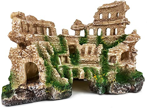 VMCN Antique Roman Column Ruin Aquarium European Castle Decoration for Fish Tank Castle Cave Hideouts Rocks Plants Supplies Accessories Safe for Freshwater and Saltwater Fish Tanks – Large