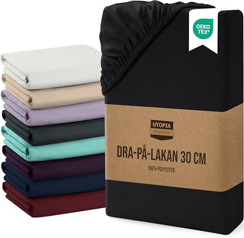 Utopia Bedding dra-på-lakan - djup ficka 30 cm (12 tum) - OEKO-TEX-certifierad - borstad mikrofiber (Svart, 200 x 200)