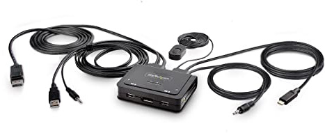 StarTech 2-Port Hybrid USB-C & DisplayPort Kabel-KVM, 4K 60Hz, USB Powered | Mini-KVM, 1, 8m USB-A/DP/Audio, 1, 2m USB-C Kabel, Fernbedienung, betriebssystemunabhängig, Hotkey