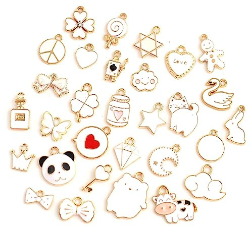 DAHI Weiß Emaille Charms Anhänger 30pcs - DIY Basteln Schmuck Halskette Armband Making Zubehör