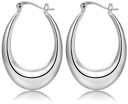 ASH'S CHOICE Silber 925 Creolen Groß Ohrringe Damen, Ovale, Dick, Hypoallergen, 30mm, Party, 2er Pack
