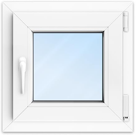 FENSTERVERSAND - Kunststofffenster Weiß - zu öffnendes Fenster 50x50 Kunststoff mit Griff, Dreh- & Kippfenster, 2-fach Verglasung, Klarglas - DIN rechts - BxH: 500x500 mm, 70 mm Profil