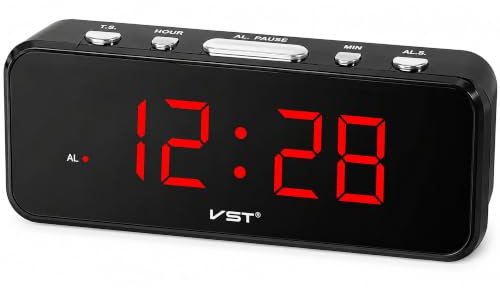 Retoo Digital väckarklocka, röda lysande siffror, LED-skärm, digital klocka för skrivbord, sovrum, kök, kontor, larm, snooze-funktion, nätdriven, 24-timmars tidsformat, plast, svart