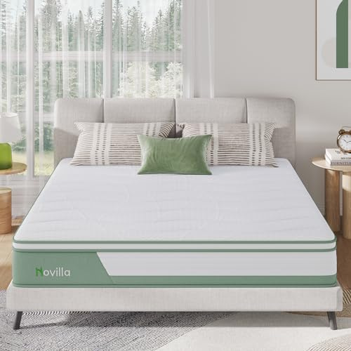 Novilla Mattress King, 12 Inch 5-Zone Hybrid Mattress with Gel Memory Foam for Pressure Relief & Cool Sleep, Midume Firm King Bed Mattress in A Box, Green