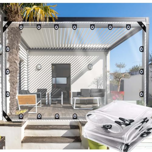 ZHJSHOU Plane Wasserdicht Transparent mit Ösen 2x3.5m,0.55mm PVC Abdeckplane Transparent Zeltplane Faltbar Wetterfeste Tarp für Außenbereich Pavillon Terrassen Garten Möbel Staubdicht