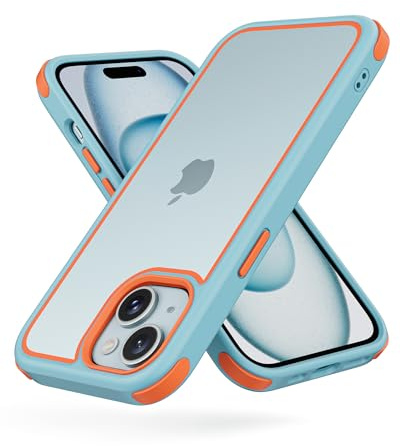 MobNano Cover Compatibile con iPhone 15, Sottile Antiurto AntiGraffio, Protettiva Custodia Compatibile con iPhone 15-6.1 Pollici - Blu/Arancio